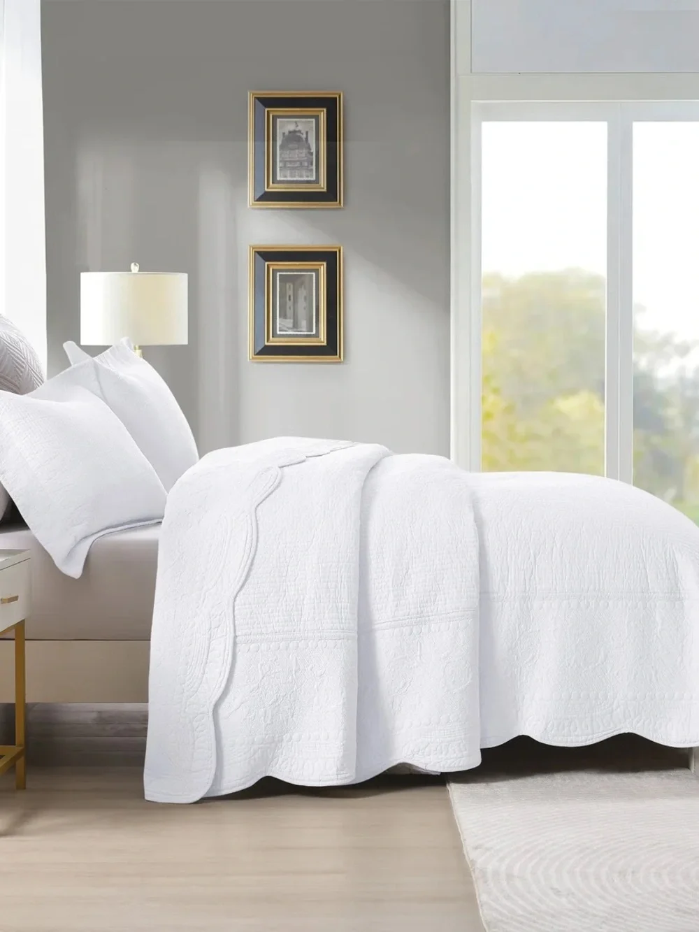 Luxury embroidered 100% cotton 3 piece quilt set